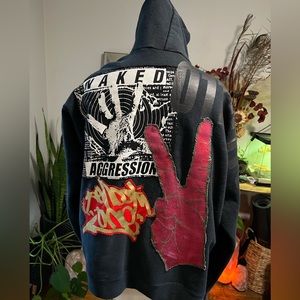 Naked Aggression Punk Rock Hoodie One of a Kind Handmade Artisan Sweatshirt